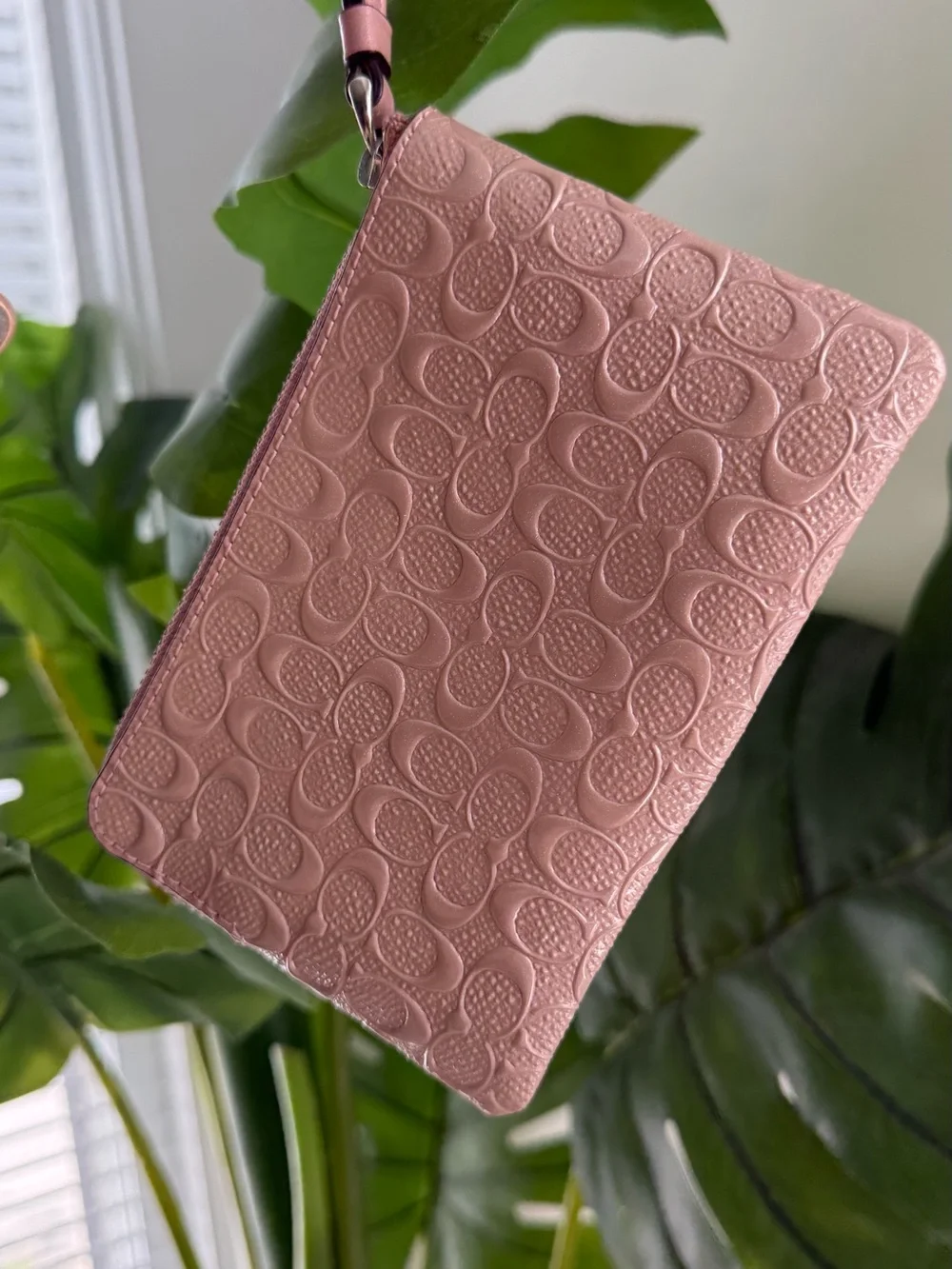 Coach Blush Pink Signature Embossed Wristlet